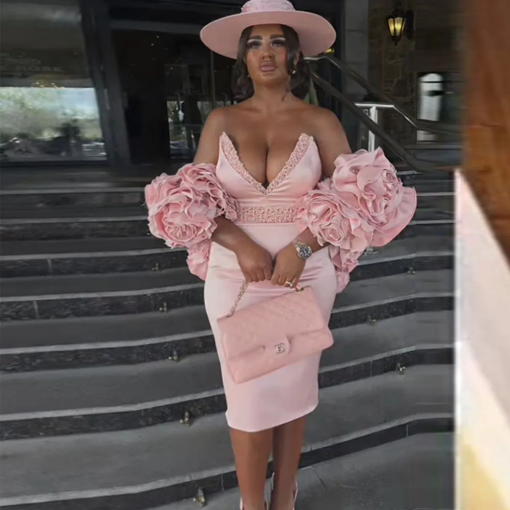 Sexy Knee Length Pink Satin Cocktail Dress Sheath Cocktail Gown Strapless Beading Party Gown Sleeveless Prom Dress With Shawl
Sexy Knee Length Pink Satin Cocktail Dress Sheath Cocktail Gown Strapless Beading Party Gown Sleeveless Prom Dress With Shawl