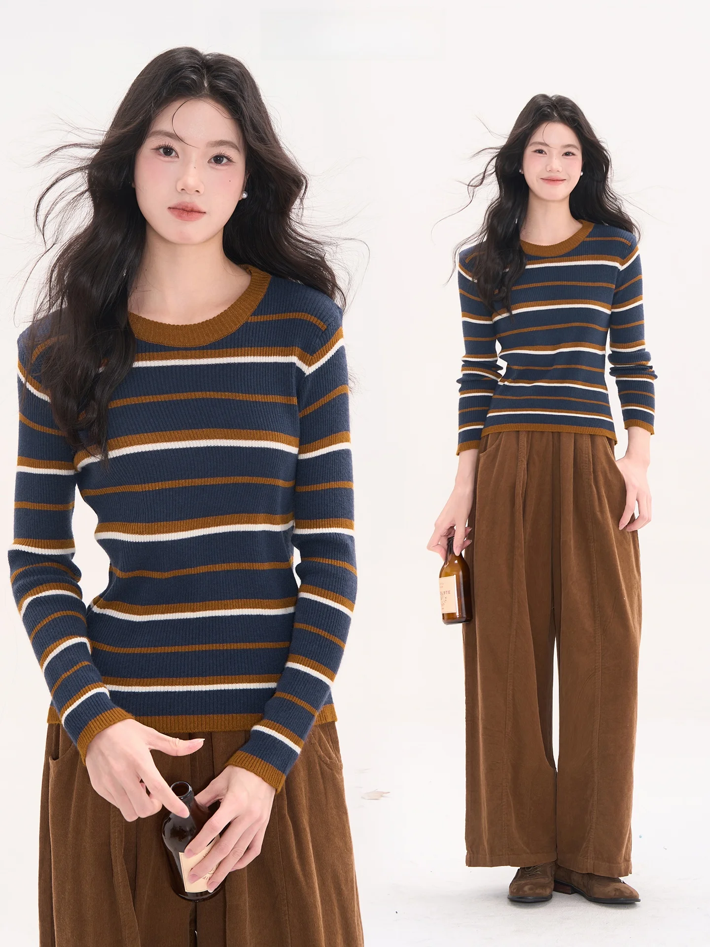 Heme Knitted Long Sve Women's T-irt Stripes Base Layer Top Casual Sle round Ne Polyester Blend Fiber
Heme Knitted Long Sve Women's T-irt Stripes Base Layer Top Casual Sle round Ne Polyester Blend Fiber