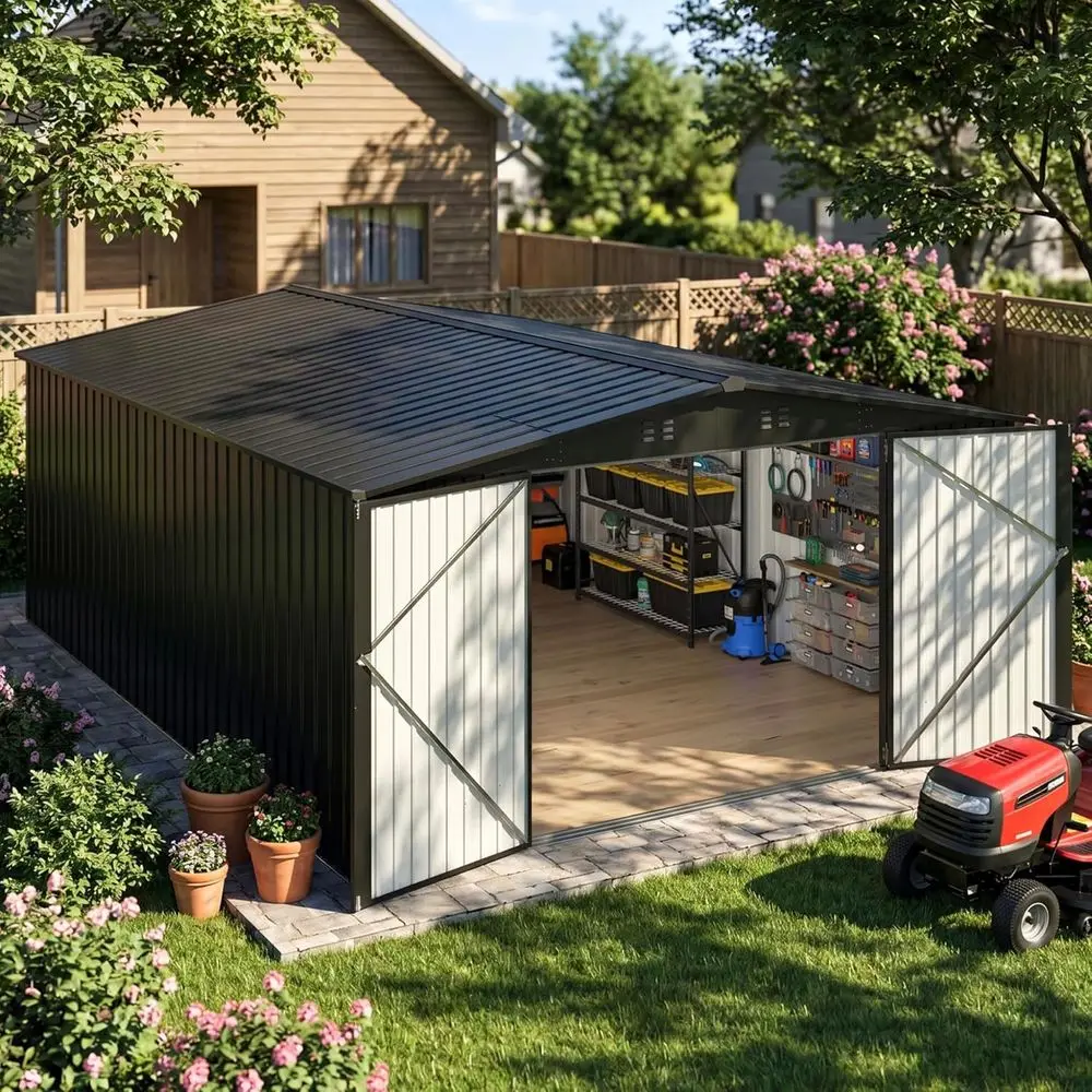 Large 10x14 Metal Storage Shed - Waterproof Outdoor Tool Shed with Lockable Double Door, Reinforced Structure, Sloped Roof & Ven
Large 10x14 Metal Storage Shed - Waterproof Outdoor Tool Shed with Lockable Double Door, Reinforced Structure, Sloped Roof & Ven