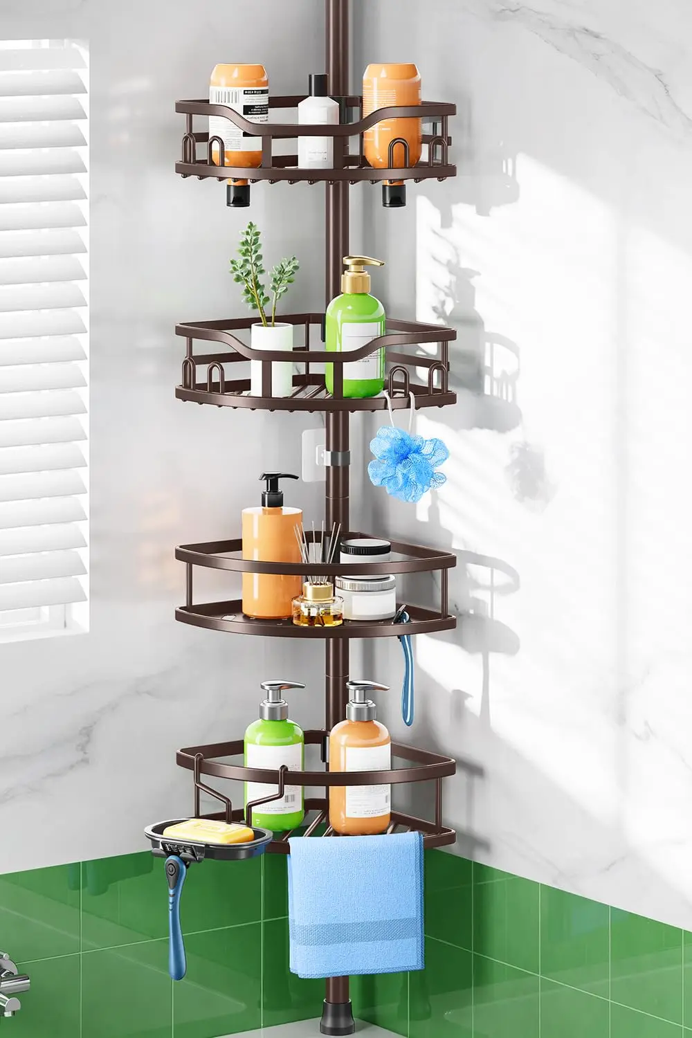 4-Tier Corner Shower Caddy With Tension Pole, Rustproof Floor Standing Bathroom Organizer Rack, Includes Soap Dish And Towel
4-Tier Corner Shower Caddy With Tension Pole, Rustproof Floor Standing Bathroom Organizer Rack, Includes Soap Dish And Towel
