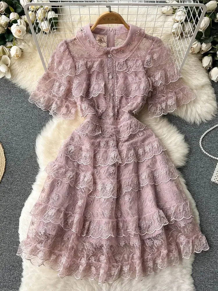 High Quality Lace Ruffles Flower Embroidery Dress Women Clothing Beaded Butterfly Sleeve Layer Cake Sweet Girl Short Vestido
High Quality Lace Ruffles Flower Embroidery Dress Women Clothing Beaded Butterfly Sleeve Layer Cake Sweet Girl Short Vestido