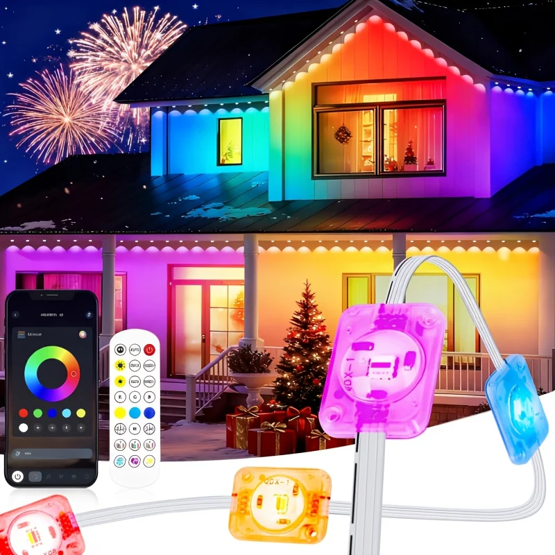 Permanent Outdoor Lights, RGB+IC Eaves Lights with App & Remote Control, DIY Multi-Color Scene Modes, IP67 Waterproof, Outdoor Strings for House, Holiday Decorations for Halloween, Christmas
Permanent Outdoor Lights, RGB+IC Eaves Lights with App & Remote Control, DIY Multi-Color Scene Modes, IP67 Waterproof, Outdoor Strings for House, Holiday Decorations for Halloween, Christmas