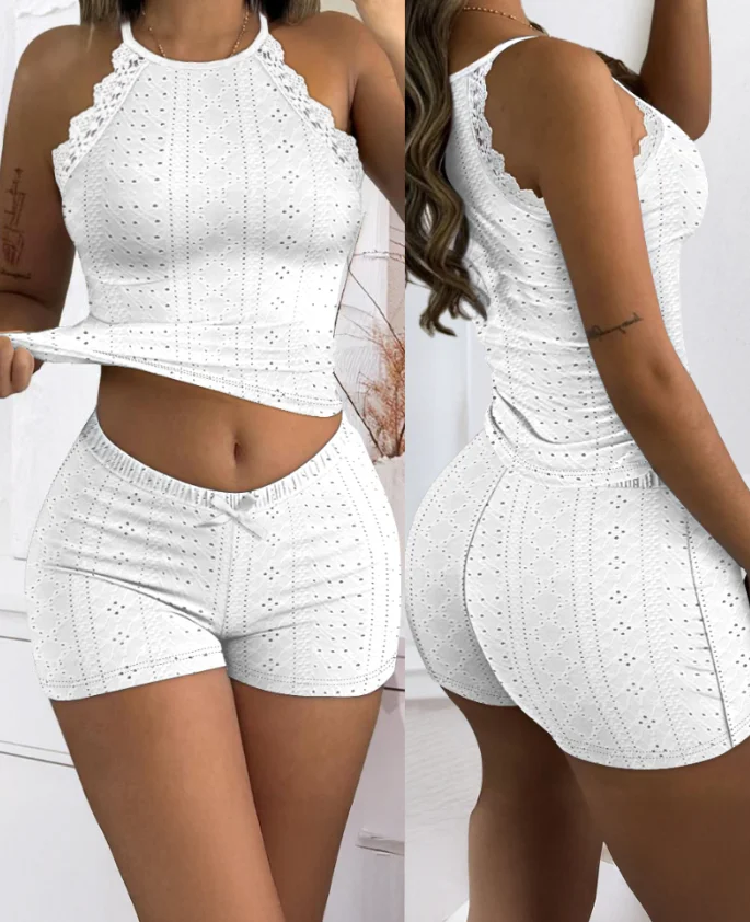 Summer Casual 2 Piece Sets Woman Outfit Halter Hollow Out Short Sleeve Y2K Vest Top Low Waist Casual Shorts Set Daily Shorts Set
Summer Casual 2 Piece Sets Woman Outfit Halter Hollow Out Short Sleeve Y2K Vest Top Low Waist Casual Shorts Set Daily Shorts Set