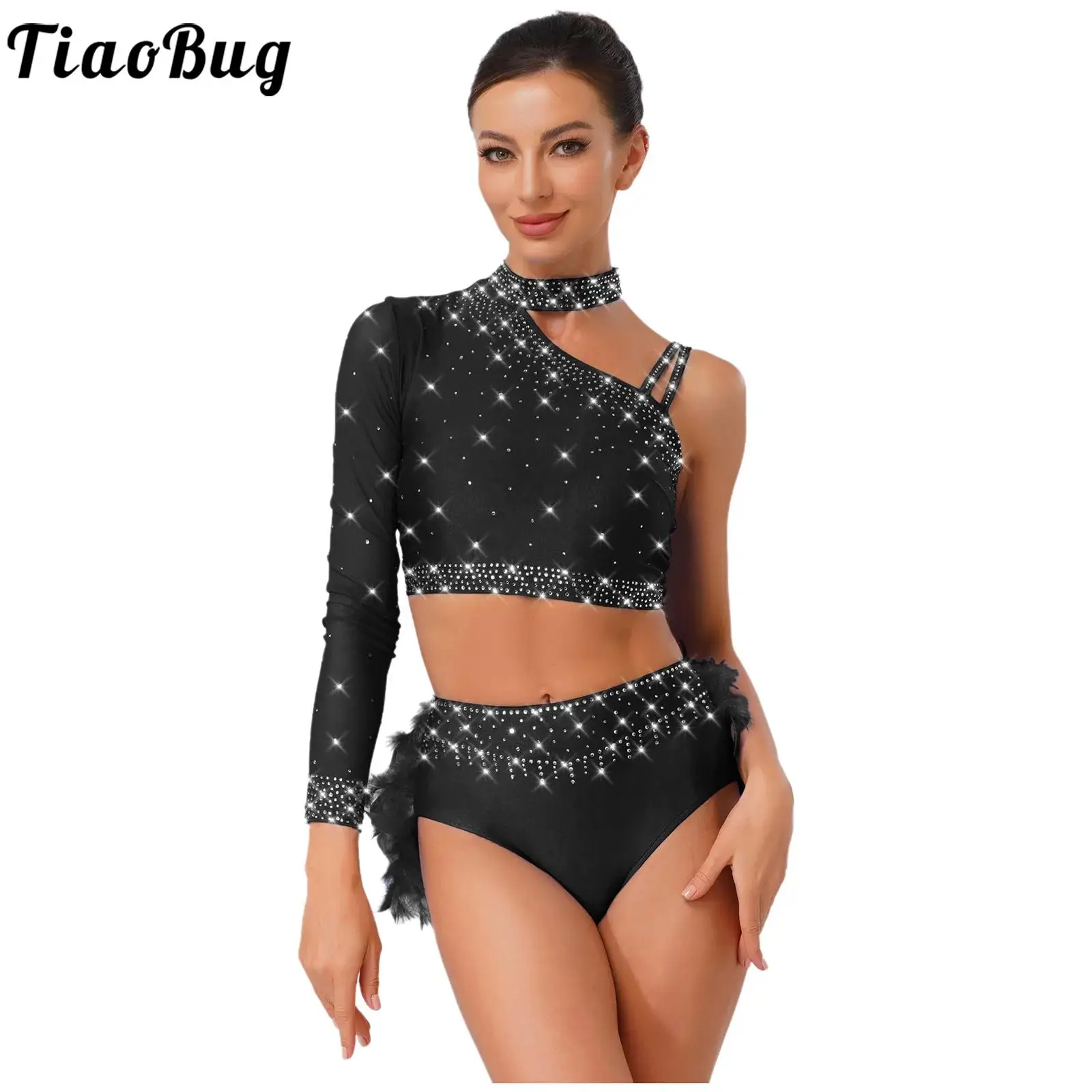 Women Sparkly Rhinestone Latin Jazz Dance Outfits Long Sleeve Crop Top and Back Feather Briefs Dancewear for Skating Gymnastics
Women Sparkly Rhinestone Latin Jazz Dance Outfits Long Sleeve Crop Top and Back Feather Briefs Dancewear for Skating Gymnastics
