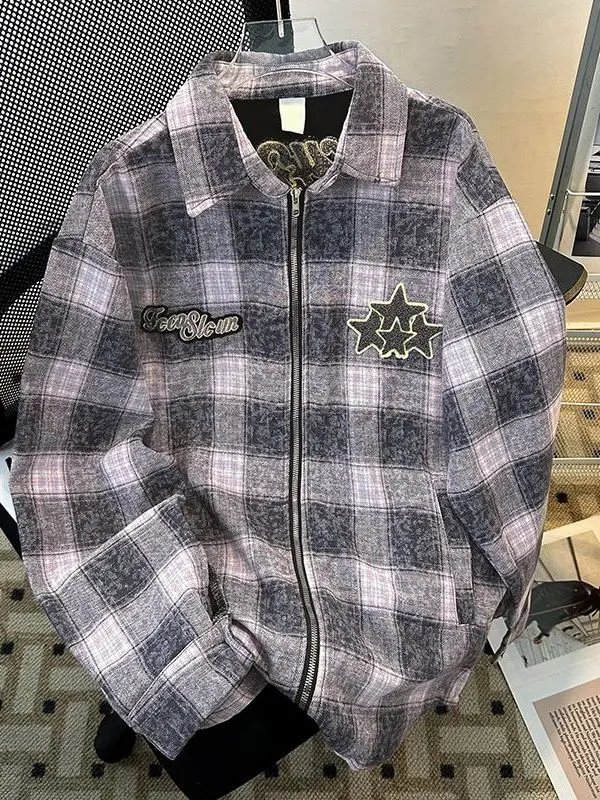 Retro American Plaid Star Embroidery Jaet Loose Fit Zipper ex Spring Autumn Design Trendy Outerwear for Youth
Retro American Plaid Star Embroidery Jaet Loose Fit Zipper ex Spring Autumn Design Trendy Outerwear for Youth