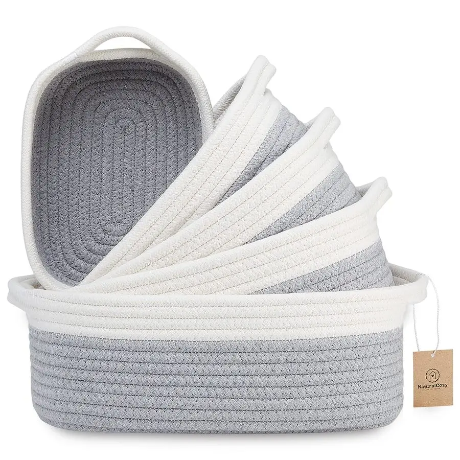 5Piece Rectangle Storage Basket Set Natural Cotton Rope Woven Baskets for Organizing Small Basket for Montessori, Baby Nursery,
5Piece Rectangle Storage Basket Set Natural Cotton Rope Woven Baskets for Organizing Small Basket for Montessori, Baby Nursery,