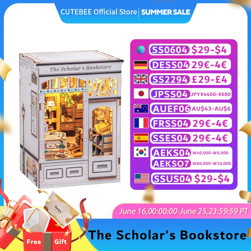 CUTEBEE Wooden Book Nook Dollhouse Kit Miniature Doll House Kits Booknook Bookshelf with Led Light for Scholar Bookstore
CUTEBEE Wooden Book Nook Dollhouse Kit Miniature Doll House Kits Booknook Bookshelf with Led Light for Scholar Bookstore