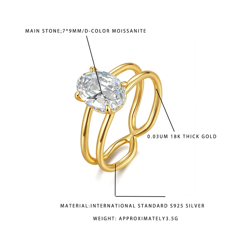 Трехслойное обручальное кольцо с муассанитом цвета D, серебро 925 пробы, позолота 18 карат
Трехслойное обручальное кольцо с муассанитом цвета D, серебро 925 пробы, позолота 18 карат