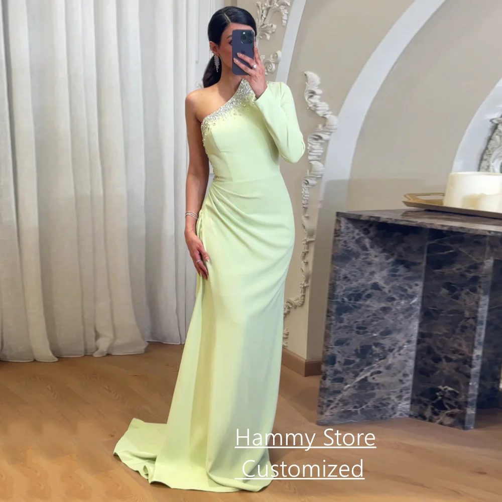 Sexy One Shoulder Mermaid Evening Dress Customized Long Sleeve Pleat Crystal Beading Arabian Party Dresses Prom Gowns
Sexy One Shoulder Mermaid Evening Dress Customized Long Sleeve Pleat Crystal Beading Arabian Party Dresses Prom Gowns