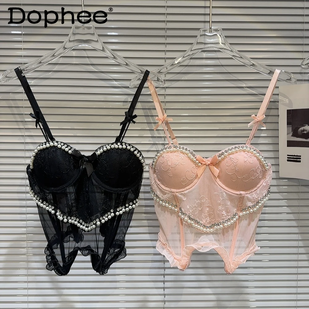 Sexy Drill Bead Edge Lace Mesh Fishbone Chest Pad Camisole Women 2024 Spring Summer See-through V-neck Sleeveless Tops Female
Sexy Drill Bead Edge Lace Mesh Fishbone Chest Pad Camisole Women 2024 Spring Summer See-through V-neck Sleeveless Tops Female