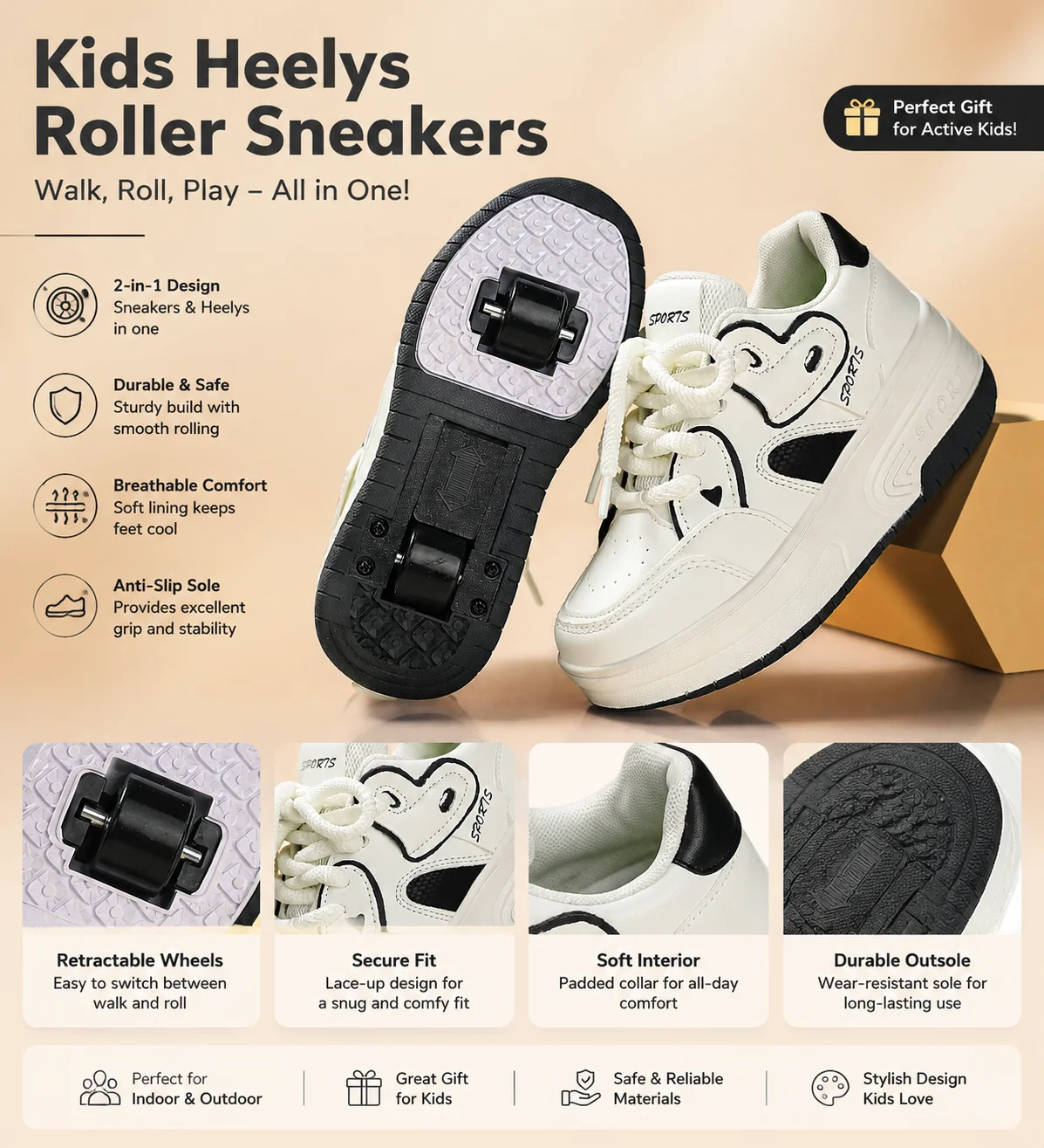 New kids' four-wheel roller shoes, boys and girls, detachable wheels, trendy versatile cute casual shoes in Korean style 31-40
New kids' four-wheel roller shoes, boys and girls, detachable wheels, trendy versatile cute casual shoes in Korean style 31-40
