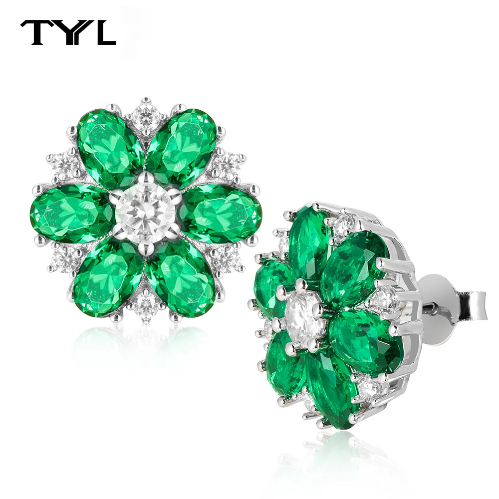 TYYL Heavily Crafted 4*6 Oval Lab Emerald Moissanite Flower Stud Earrings for Women Blossom Ear Rings 925 Silver Wedding Jewelry
TYYL Heavily Crafted 4*6 Oval Lab Emerald Moissanite Flower Stud Earrings for Women Blossom Ear Rings 925 Silver Wedding Jewelry