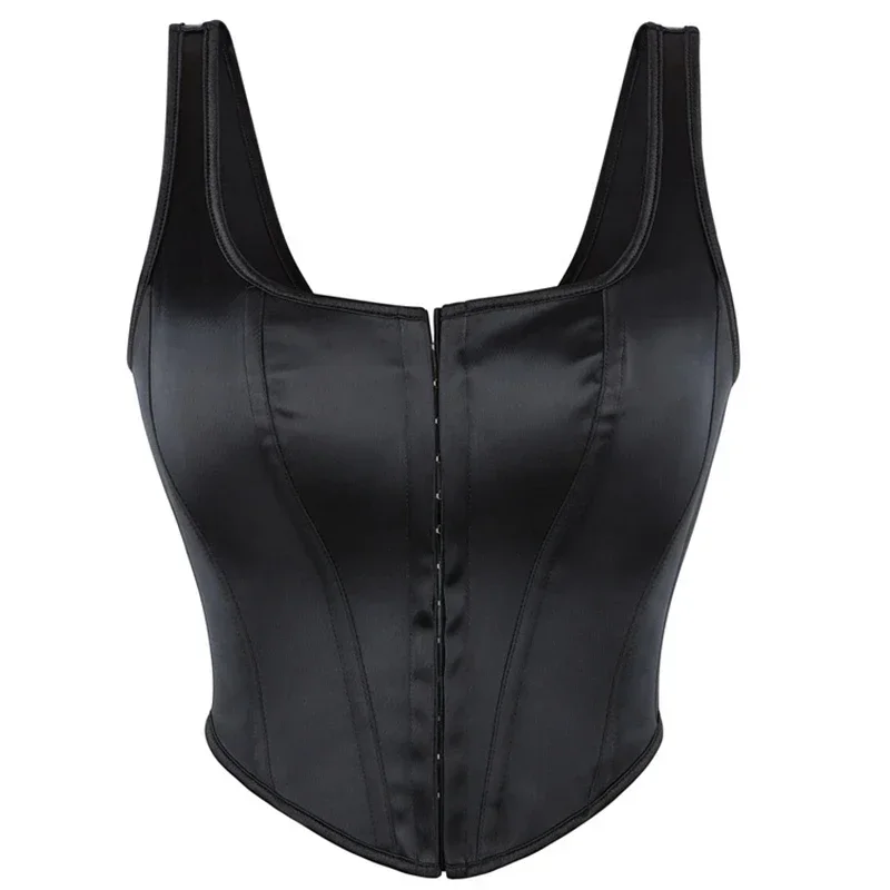 Sexy Black Satin Corset Top Summer Women Vintage Front Single Buckle Lingerie Body Shaper Shoulder Strap Bustier Vest
Sexy Black Satin Corset Top Summer Women Vintage Front Single Buckle Lingerie Body Shaper Shoulder Strap Bustier Vest