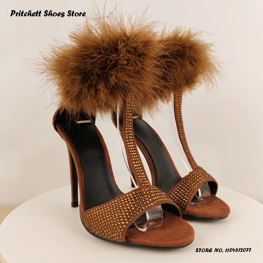 Women's Crystal T-strap Fur Sandals Spring Summer Trending Party Dress Shoes Round Open Toe Thin Heels Bling Suede Stilettos
Women's Crystal T-strap Fur Sandals Spring Summer Trending Party Dress Shoes Round Open Toe Thin Heels Bling Suede Stilettos