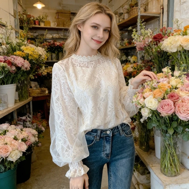 Модная новая женская блузка с сетчатыми кружевными рукавами-фонариками, полупрозрачная, с круглым вырезом, элегантная белая ажурная повседневная рубашка-пуловер
Модная новая женская блузка с сетчатыми кружевными рукавами-фонариками, полупрозрачная, с круглым вырезом, элегантная белая ажурная повседневная рубашка-пуловер