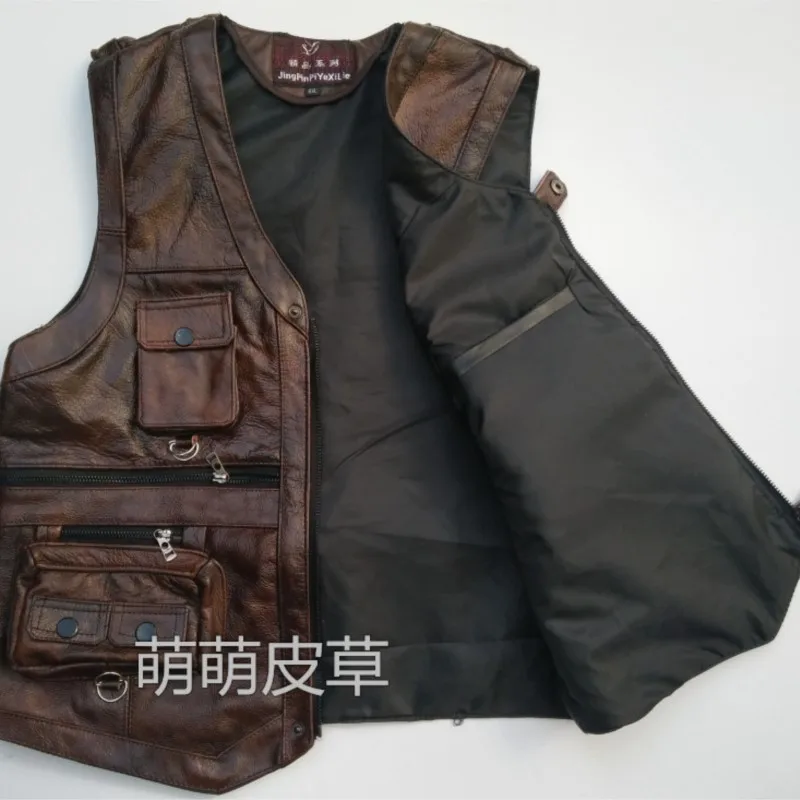 Genuine Real Leather Vest Men's First Layer Cowhide Multi-Pocket Outdoor Casual Mountaineering Reporter Waistcoat
Genuine Real Leather Vest Men's First Layer Cowhide Multi-Pocket Outdoor Casual Mountaineering Reporter Waistcoat