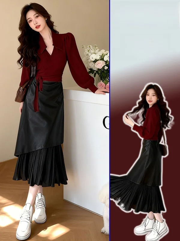 plus Size Women's Korean Sle V-Ne Top And Midi Skirt Two-Piece Set Faionable And Ele Outfit for plus Size Ladies
plus Size Women's Korean Sle V-Ne Top And Midi Skirt Two-Piece Set Faionable And Ele Outfit for plus Size Ladies