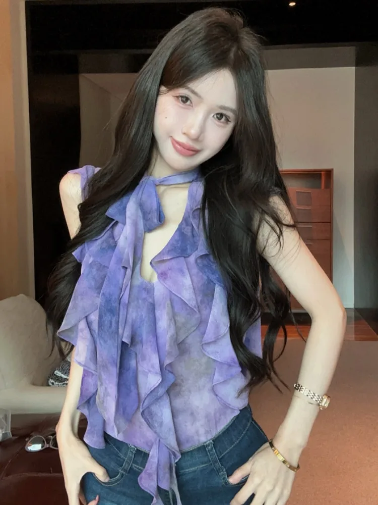 Sweet Summer Floral Print Tie Waist Blouse Women's Fashionable Sleeveless Chiffon Top City Walk Skin Friendly Breathable
Sweet Summer Floral Print Tie Waist Blouse Women's Fashionable Sleeveless Chiffon Top City Walk Skin Friendly Breathable