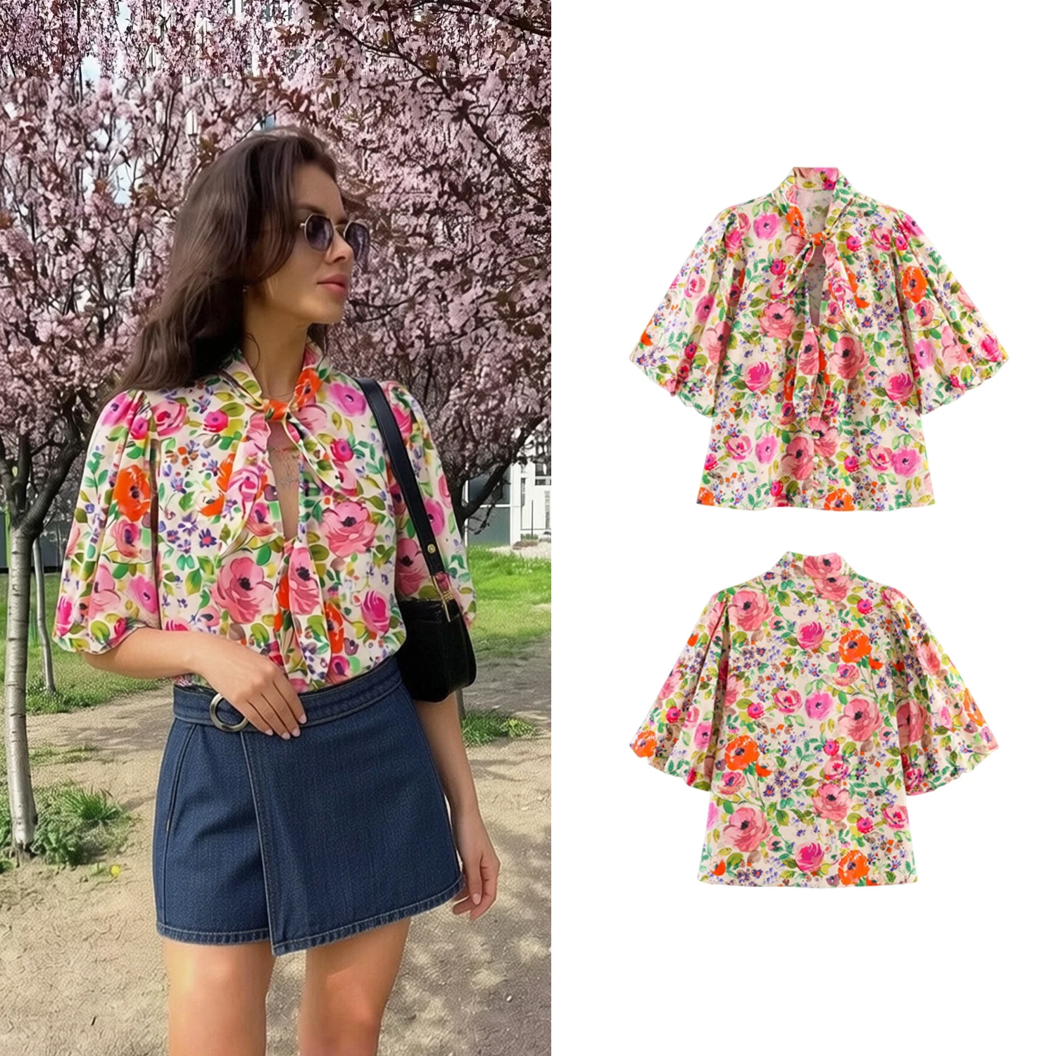 Women's Vintage Shirts Streetwear Summer New Female Flower Print Blouses Lady Bow Pleated Single Breasted Beach Holiday Chic Top
Women's Vintage Shirts Streetwear Summer New Female Flower Print Blouses Lady Bow Pleated Single Breasted Beach Holiday Chic Top