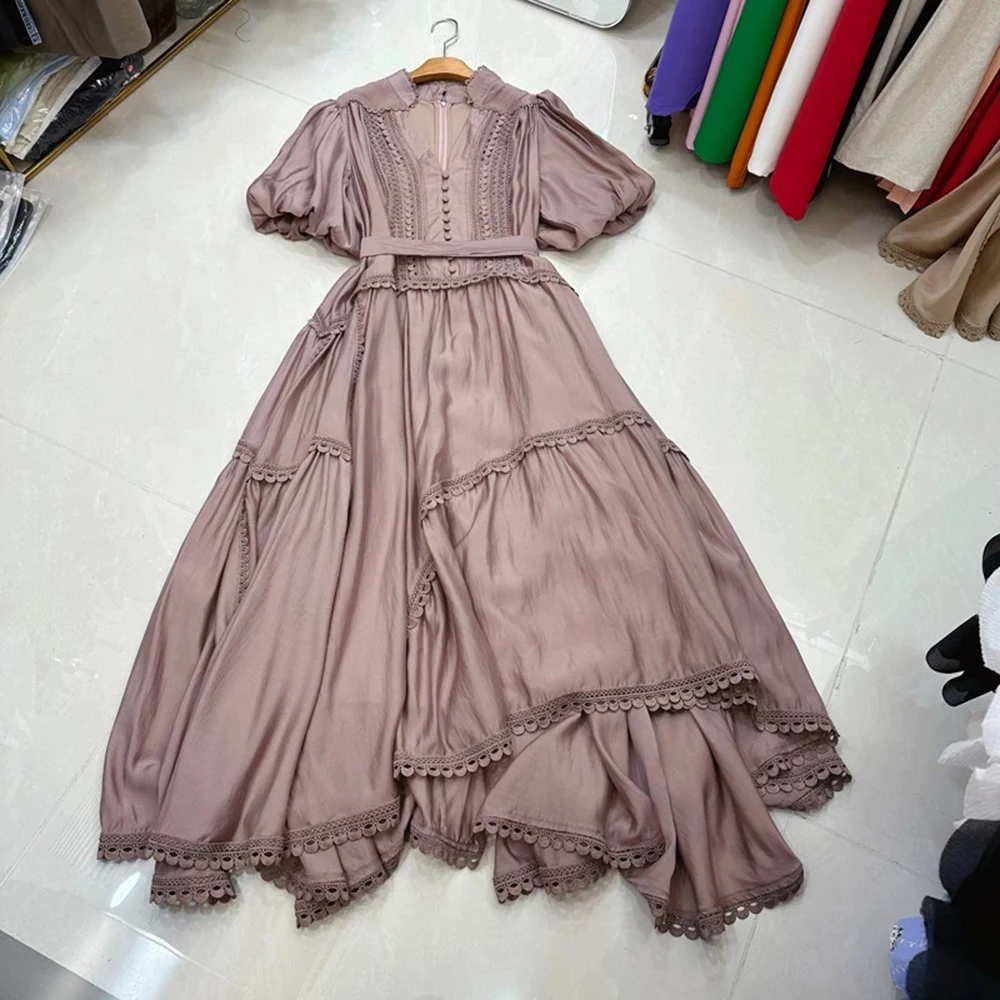 European, American and Australian niche light luxury holiday beach collar puff sleeve splicing lace big swing dress-GZXX274
European, American and Australian niche light luxury holiday beach collar puff sleeve splicing lace big swing dress-GZXX274