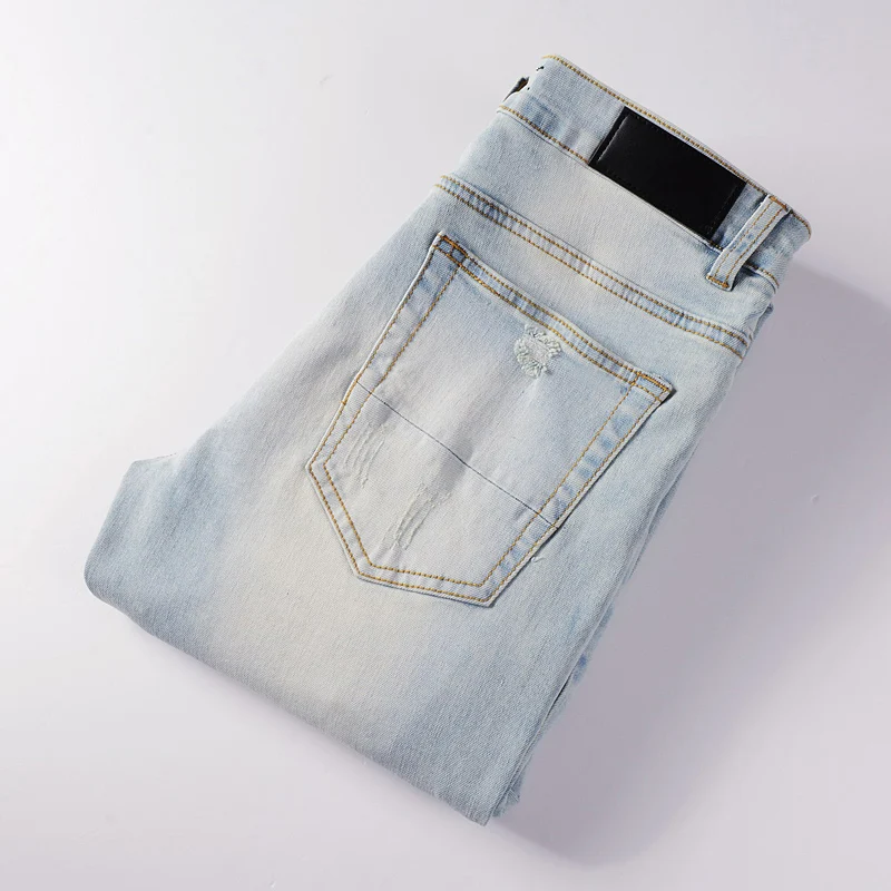 Y2KFashionable New Men's Jeans, Washed, NostalgicElasticSlimming,Piercing Patch,RetroLight Blue, High Street Designer, Hombrey2k
Y2KFashionable New Men's Jeans, Washed, NostalgicElasticSlimming,Piercing Patch,RetroLight Blue, High Street Designer, Hombrey2k