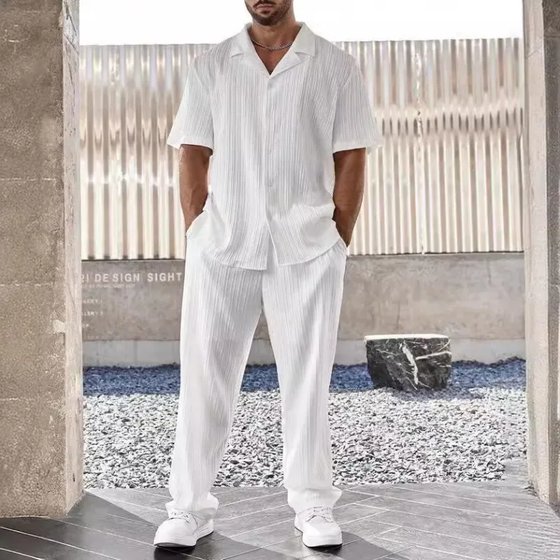Chic Minimalist Pleated Set Men Cuban Collar Short Sleeve Shirt Wide Leg Pants 2026 Summer Trendy Co-Ord Set Casual Streetwear
Chic Minimalist Pleated Set Men Cuban Collar Short Sleeve Shirt Wide Leg Pants 2026 Summer Trendy Co-Ord Set Casual Streetwear