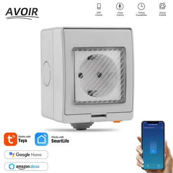 Avoir IP55 Wasserdichte Elektrische Outlets Abdeckung Tuya Wifi Verbunden Wand Steckdose EU Standard Stecker Mit Timer Hausgeräte