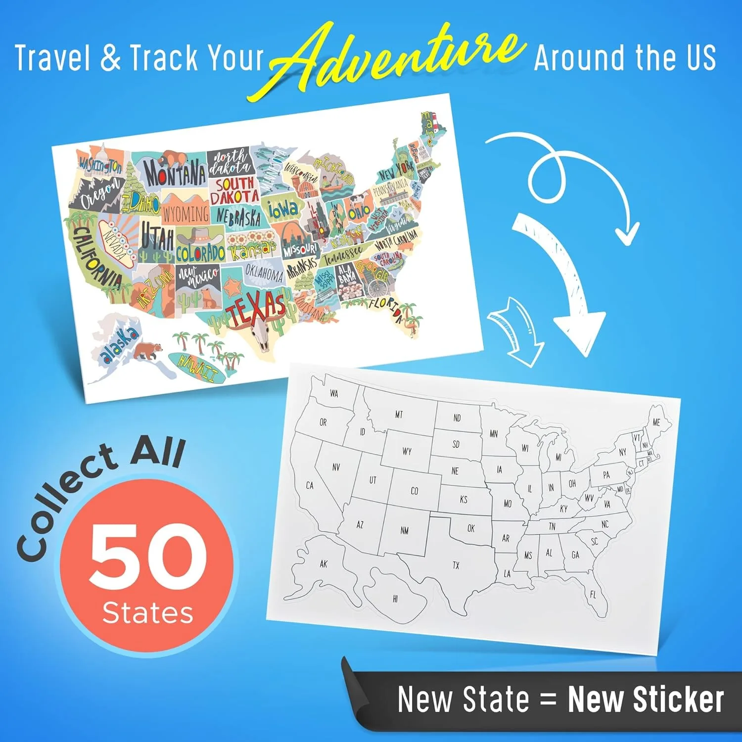 RV State Sticker Travel Map of The United States | 50 States Stickers of US for Camper Trailer RV Map of States Visited
RV State Sticker Travel Map of The United States | 50 States Stickers of US for Camper Trailer RV Map of States Visited