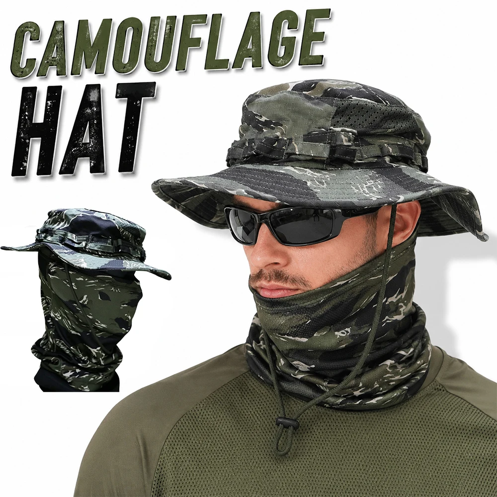 Tactical Camouflage Boonie Hat Airsoft Foldable Breathable Wide Brim Sun Cap with Balaclava Face Cover for CS Fishing Hunting
Tactical Camouflage Boonie Hat Airsoft Foldable Breathable Wide Brim Sun Cap with Balaclava Face Cover for CS Fishing Hunting