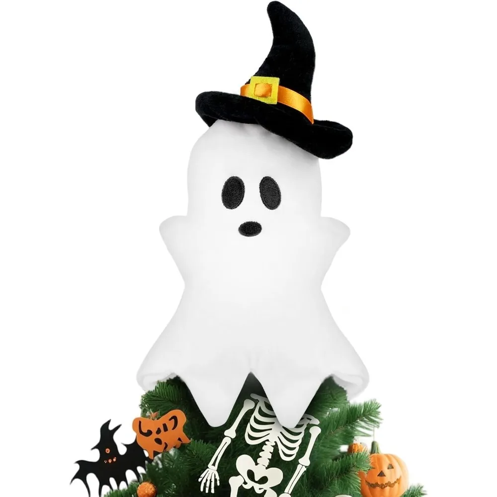 Топпер для рождественской елки на Хэллоуин, топпер для рождественской елки с призраком и эльфом, милый топ с черной шляпой, плюшевая белая елка с призраком, декор для зала
Топпер для рождественской елки на Хэллоуин, топпер для рождественской елки с призраком и эльфом, милый топ с черной шляпой, плюшевая белая елка с призраком, декор для зала