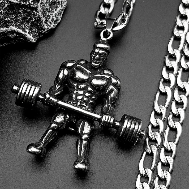 Muscular Man Barbell Gym Fitness Bodybuilder Pendant Necklace for Men Stainless Steel Silver Color Hip Hop Chain Jewelry Gift
Muscular Man Barbell Gym Fitness Bodybuilder Pendant Necklace for Men Stainless Steel Silver Color Hip Hop Chain Jewelry Gift