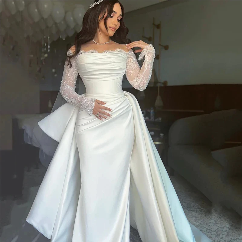Sexy Haze Draped Shoulder Bridal Gowns LaceLuxury Mermaid Wedding Dresses Satin Mariage Bride for Women Vestido De Mairage
Sexy Haze Draped Shoulder Bridal Gowns LaceLuxury Mermaid Wedding Dresses Satin Mariage Bride for Women Vestido De Mairage