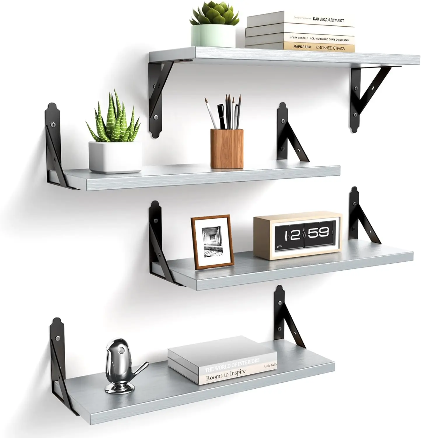 Wood Floating Shelves Set of 4, Rustic Storage Decor Wall Shelves, Wall Mounted Shelf for Living Room, Bedroom 17" x 6"
Wood Floating Shelves Set of 4, Rustic Storage Decor Wall Shelves, Wall Mounted Shelf for Living Room, Bedroom 17" x 6"