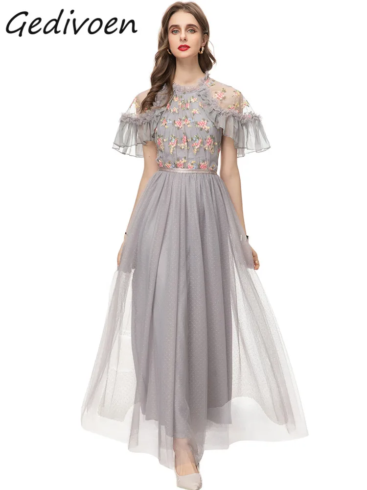 Gedivoen Spring Fashion Designer Vintage Dot Party Dress Women O Neck Mesh Ruffles Embroidery High Waist Slim A-LINE Long Dress
Gedivoen Spring Fashion Designer Vintage Dot Party Dress Women O Neck Mesh Ruffles Embroidery High Waist Slim A-LINE Long Dress