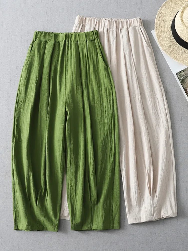 Green Linen Wide Leg Pants Women's Summer Elastic Waist Slimming Drapey Balloon Pants Casual Harlan Carrot Pants
Green Linen Wide Leg Pants Women's Summer Elastic Waist Slimming Drapey Balloon Pants Casual Harlan Carrot Pants