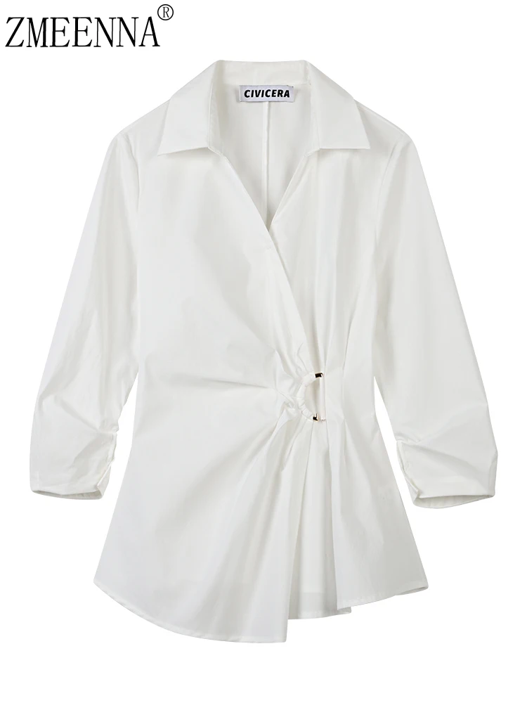 ZMEENNA Женская белая рубашка с запахом и D-образным вырезом, плиссированная блузка с длинным рукавом и V-образным вырезом, туника, топ, повседневный ZM4253 
ZMEENNA Женская белая рубашка с запахом и D-образным вырезом, плиссированная блузка с длинным рукавом и V-образным вырезом, туника, топ, повседневный ZM4253
