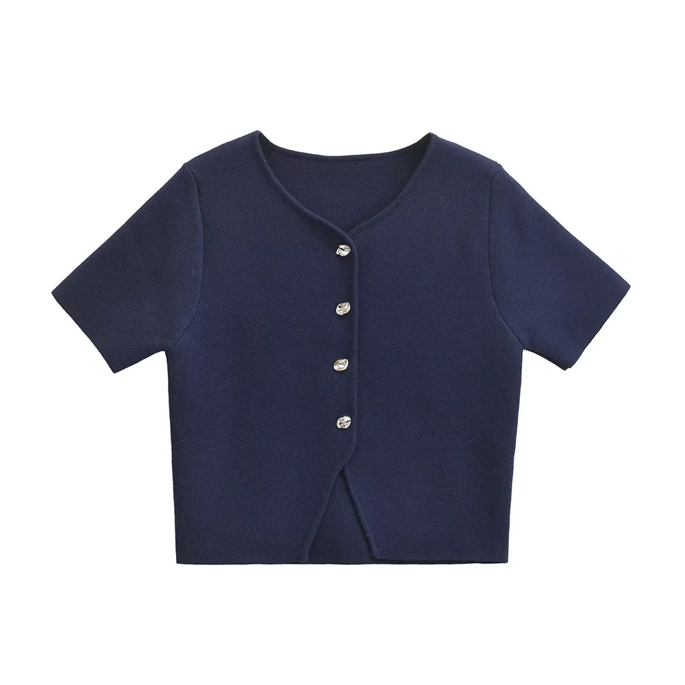 PB&ZA Autumn New Product Women's Round Neck Button Decoration White Simple Knitted Short Sleeve Top
PB&ZA Autumn New Product Women's Round Neck Button Decoration White Simple Knitted Short Sleeve Top
