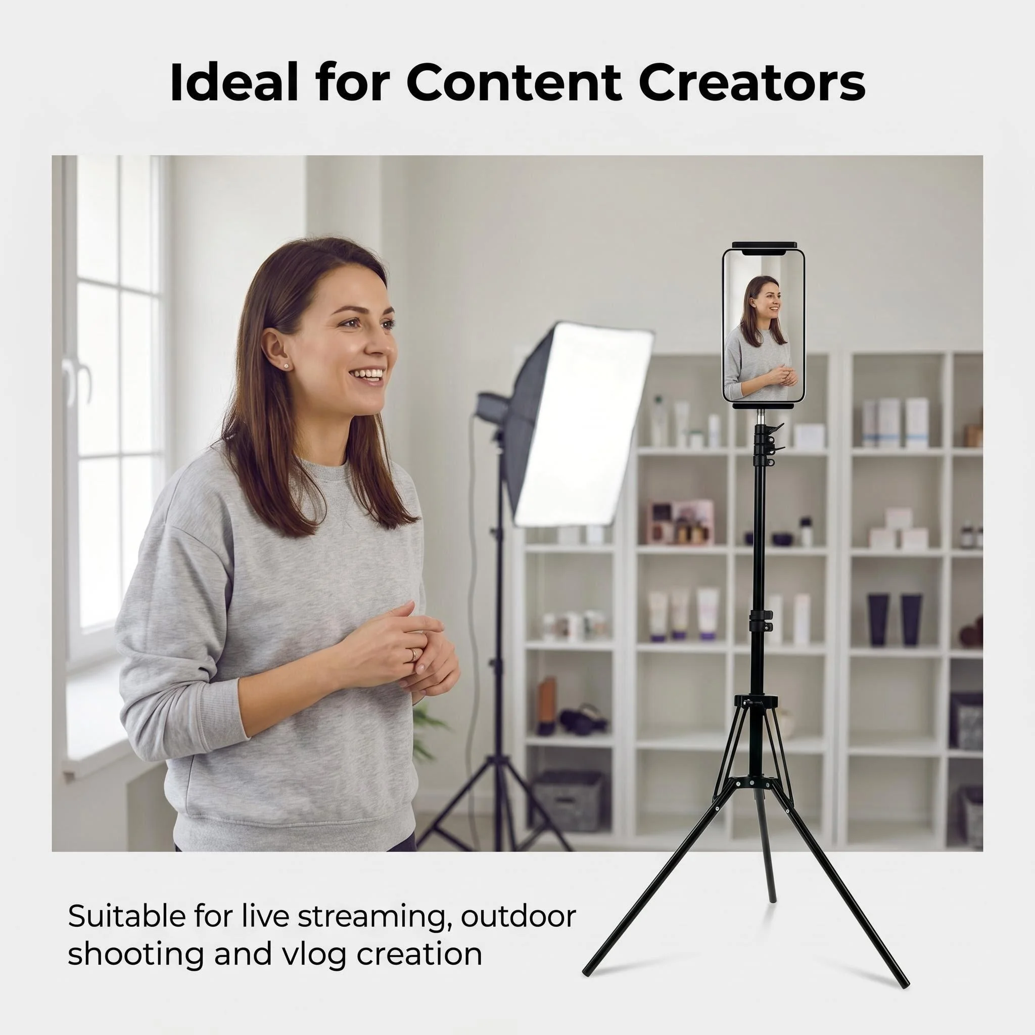 63-Inch Camera Tripod with Phone Holder Clip, Lightweight Phone Floor Tripod, Live Streaming Studio Accessory for Ring Lights, Suitable for Widths of 2.36-3.35 Inches
63-Inch Camera Tripod with Phone Holder Clip, Lightweight Phone Floor Tripod, Live Streaming Studio Accessory for Ring Lights, Suitable for Widths of 2.36-3.35 Inches
