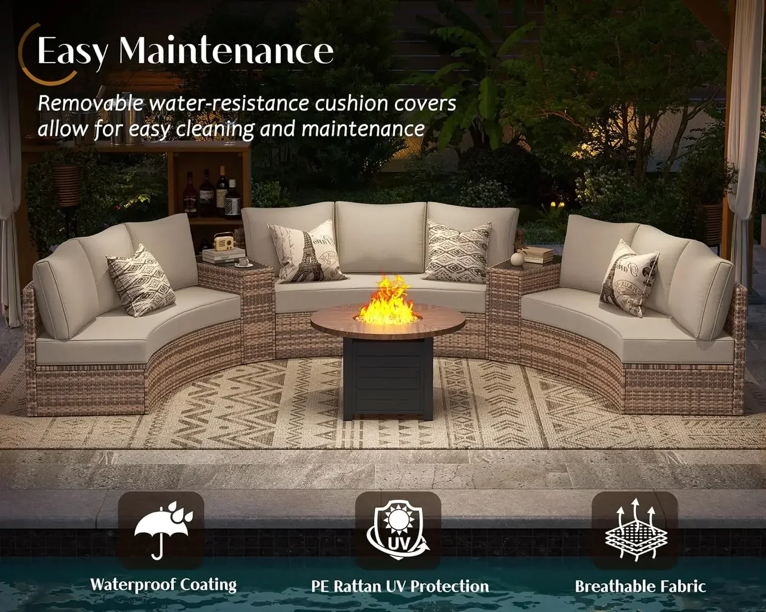 Набор для бесед в патио, набор секционной круглой мебели в форме полумесяца из 11 предметов с большим клиновым столиком для хранения, для сада на заднем дворе
Набор для бесед в патио, набор секционной круглой мебели в форме полумесяца из 11 предметов с большим клиновым столиком для хранения, для сада на заднем дворе