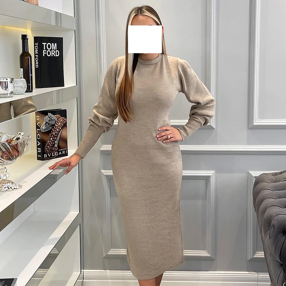 Modern Scoop Solid Color Tea Length Long Sleeve Lace Up Back Long Sleeve Vestido De Noche Knitting Saudi Arabia Women 2024
Modern Scoop Solid Color Tea Length Long Sleeve Lace Up Back Long Sleeve Vestido De Noche Knitting Saudi Arabia Women 2024
