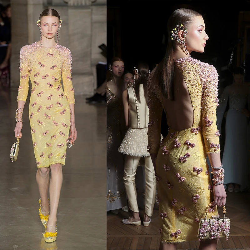 L417 Georges Hobeika Желтые вечерние платья длиной до колена с длинными рукавами и жемчугом, платья de fiesta فساتين سهره
L417 Georges Hobeika Желтые вечерние платья длиной до колена с длинными рукавами и жемчугом, платья de fiesta فساتين سهره