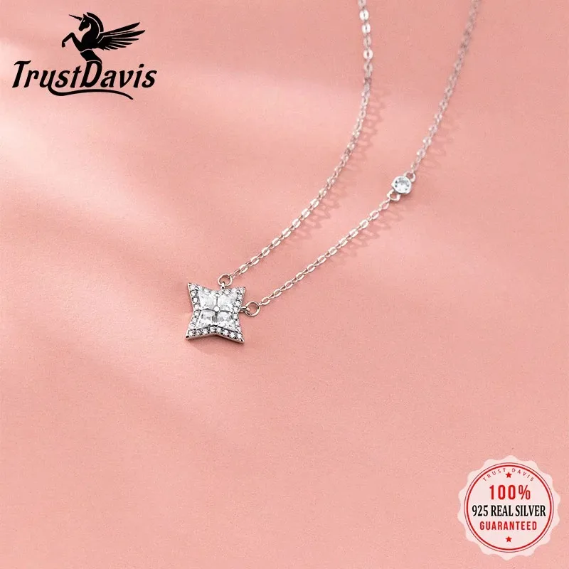 TrustDavis 100% 925 Sterling Silver Stylish Diamond Four-pointed Star Necklace Birthday Gift Wedding Fine Jewelry DA2653
TrustDavis 100% 925 Sterling Silver Stylish Diamond Four-pointed Star Necklace Birthday Gift Wedding Fine Jewelry DA2653