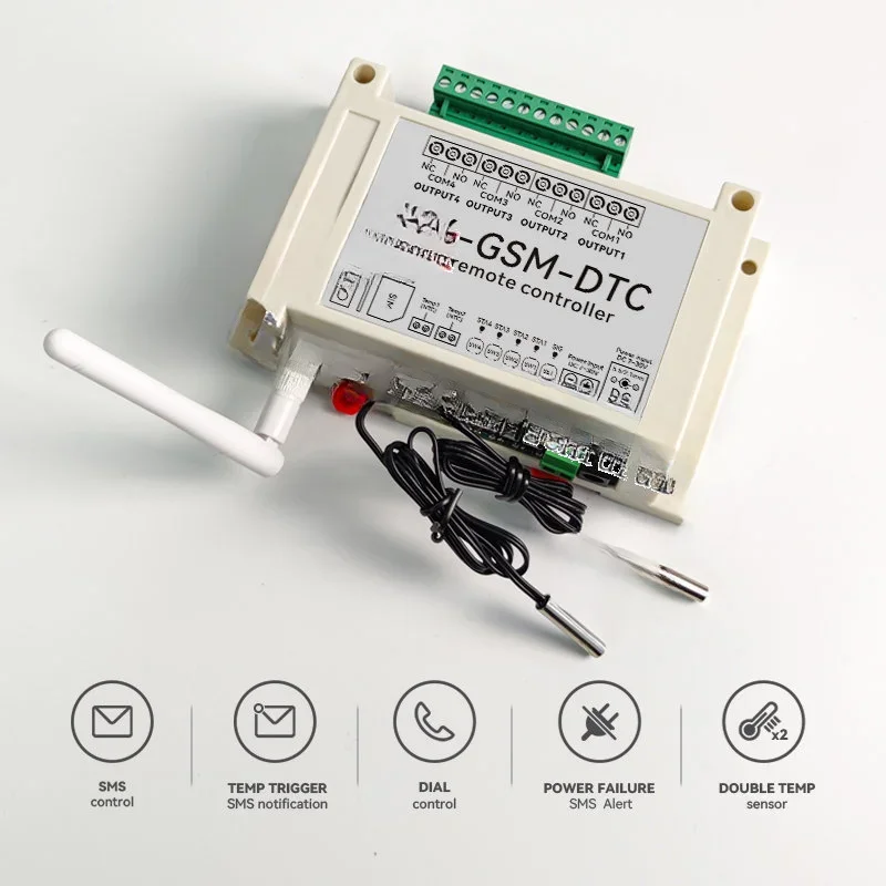 KL4-GSM с 2 датчиками температуры для управления электрическим нагревом воды, DIN-рейка, GSM 4, релейный выход, контроллер дистанционного переключателя
KL4-GSM с 2 датчиками температуры для управления электрическим нагревом воды, DIN-рейка, GSM 4, релейный выход, контроллер дистанционного переключателя