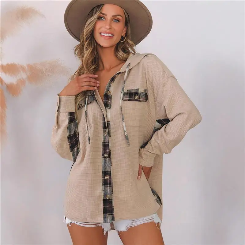 Casual Plaid Hooded Drawstring Jacket Women's Textured Top Cross-Border New Women's Fashion Loose Polyester Short Coat
Casual Plaid Hooded Drawstring Jacket Women's Textured Top Cross-Border New Women's Fashion Loose Polyester Short Coat