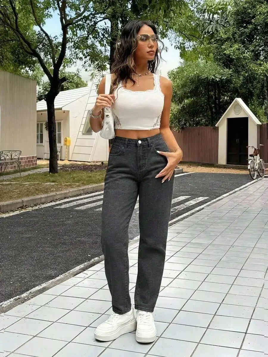 Womens Casual High Stretch Dark Grey Straight Fit Denim Jeans
Womens Casual High Stretch Dark Grey Straight Fit Denim Jeans