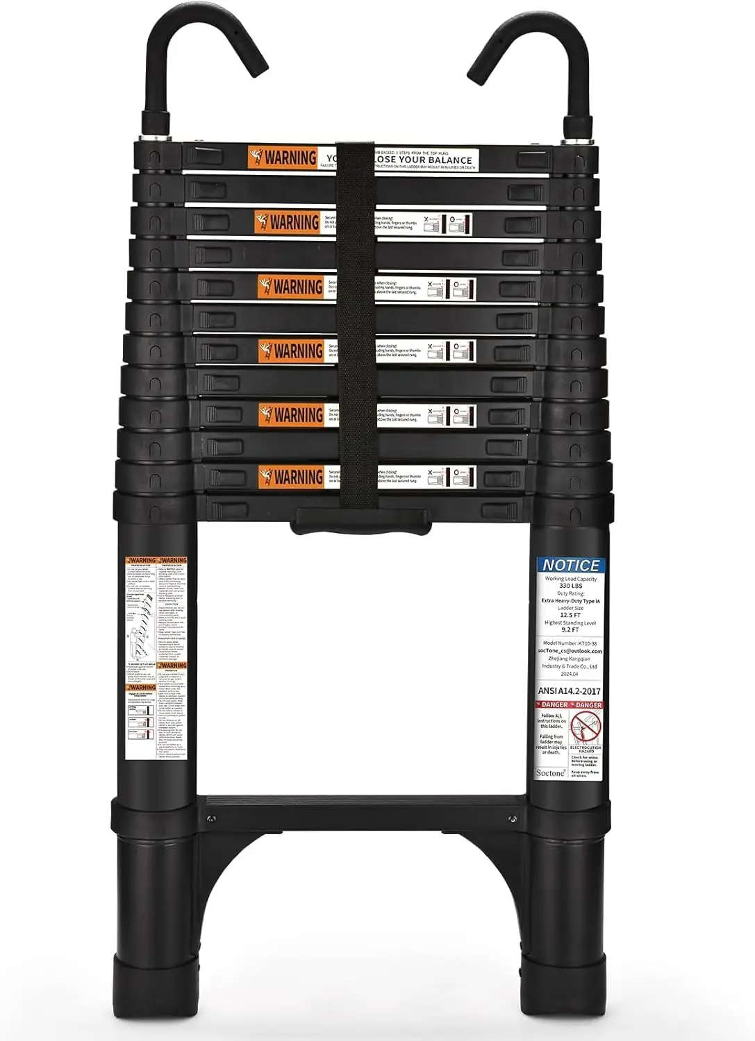12.5 FT Aluminum Telescoping Ladder with Stabilizers, 330lbs Capacity, Collapsible for RV & Outdoor Work
12.5 FT Aluminum Telescoping Ladder with Stabilizers, 330lbs Capacity, Collapsible for RV & Outdoor Work