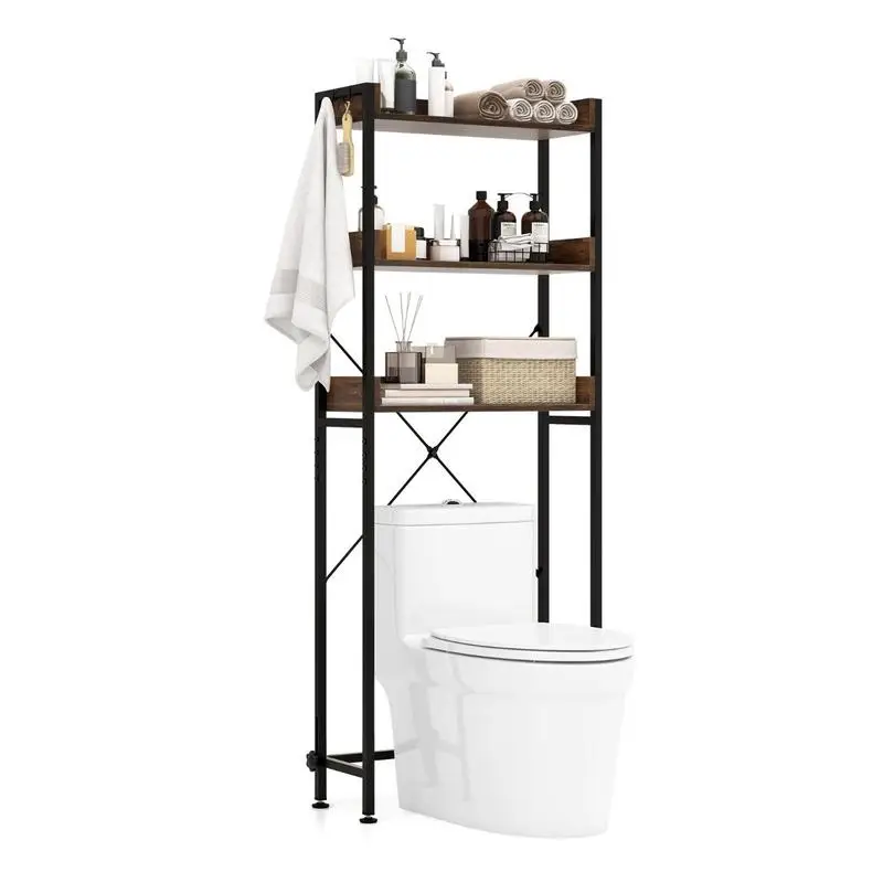 Over The Toilet Storage Rack with Hooks and Adjustable Bottom Bar-Rustic Brown
Over The Toilet Storage Rack with Hooks and Adjustable Bottom Bar-Rustic Brown