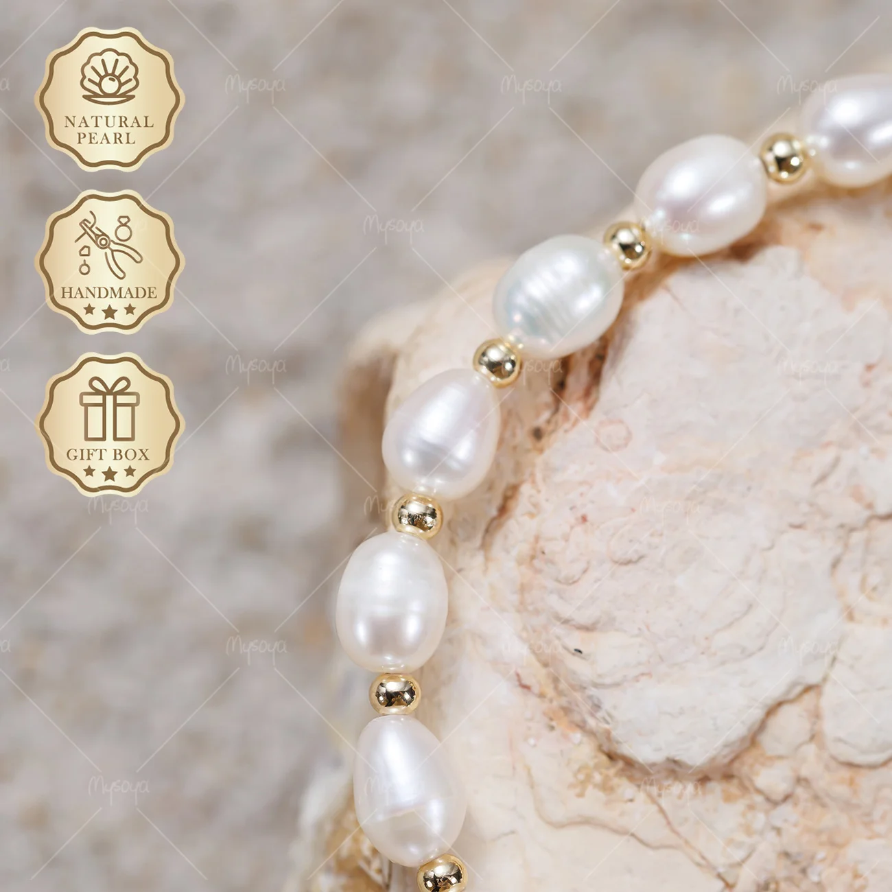 MYSOYA 6-7mm White Rice-Shaped Freshwater Pearl Bracelet with Gold Extension Chain, Gift Box Included, Elegant Jewelry S539
MYSOYA 6-7mm White Rice-Shaped Freshwater Pearl Bracelet with Gold Extension Chain, Gift Box Included, Elegant Jewelry S539