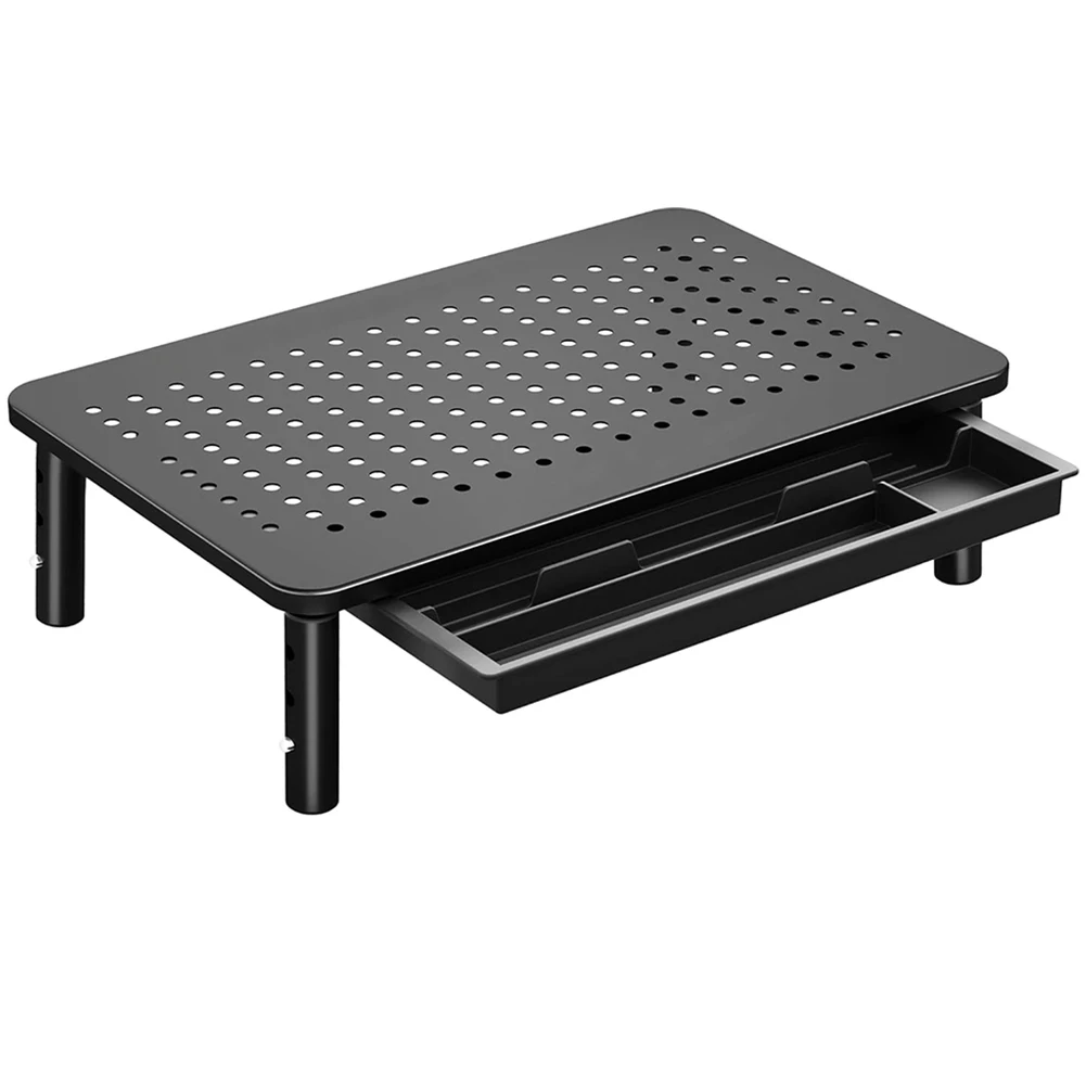 Monitor Stand Riser with Drawer Metal Computer Stand 3 Height Adjustable Computer Monitor Stand for Laptop PC Printer