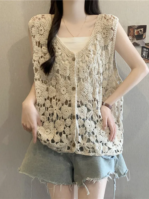 Bohemian Style Hollow out Knitted Vest Women's Summer Thin Fashion Age-Defying Korean Design Commute Wind Outerwear Top
Bohemian Style Hollow out Knitted Vest Women's Summer Thin Fashion Age-Defying Korean Design Commute Wind Outerwear Top